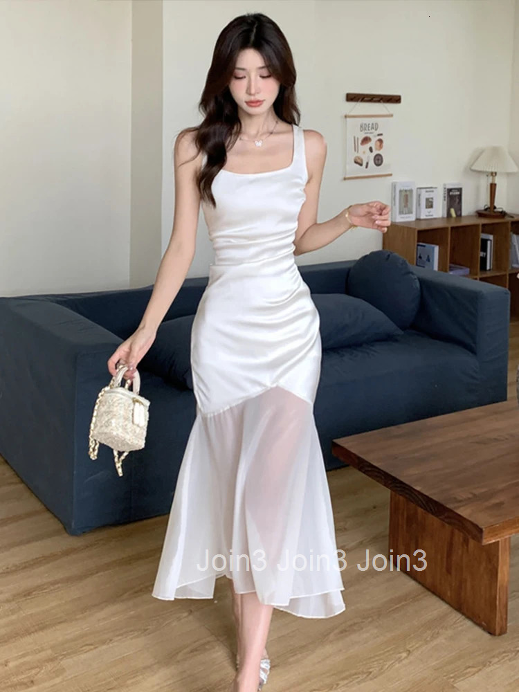 Women Vacation Clothes Satin Sheer Sexy Tank Slim Midi Evening Dress Elegant Ladies Fashion Party Prom Vestido Sweet Long Summer