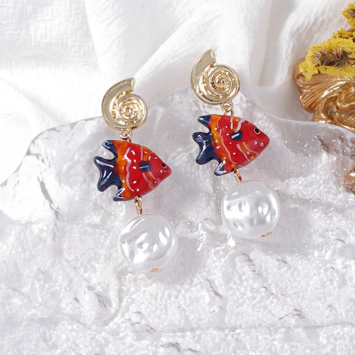 Colorful Ceramic Fish Pearl Drop Starfish Conch Earrings Ocean Style ly Earring Jewelry For Women Summer Vacation XJ250623