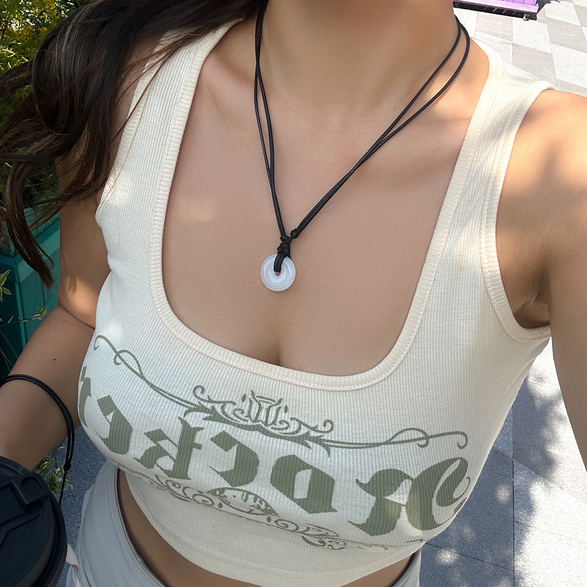 Jewelry Pull Glass Peace Buckle Versatile Clavicle Chain Sweet Cool Wax Line Large Tree Niche Necklace for Women