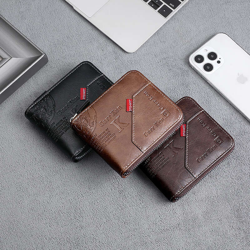Men's Short Letter Print Zipper Wallet Stylish Multi-Card Slot Patchwork PU Coin Purse