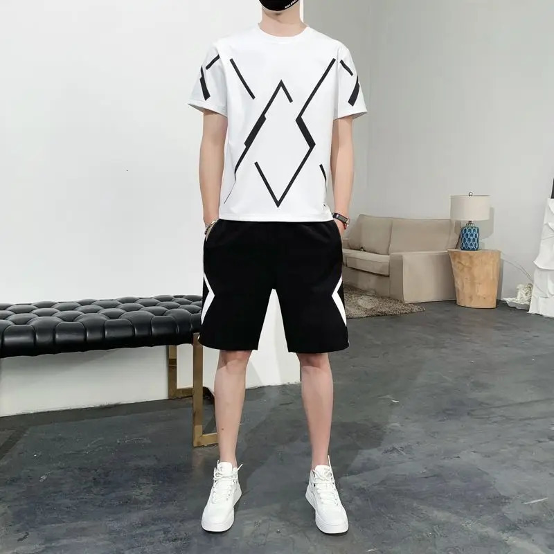 Ice Silk Quick-drying Suit Mens Short-sleeved T-shirt in Summer Large-size Casual Shorts Sportswear Two-piece Set 250617