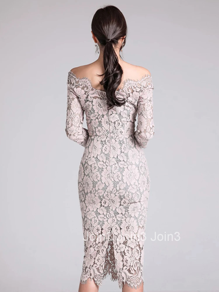 New Korean Fashion Ladies Lace Long Dress Women Mujer Elegant Chic Sexy Off-Shoulder Slim Midi Party Prom Vestido Street Clothes