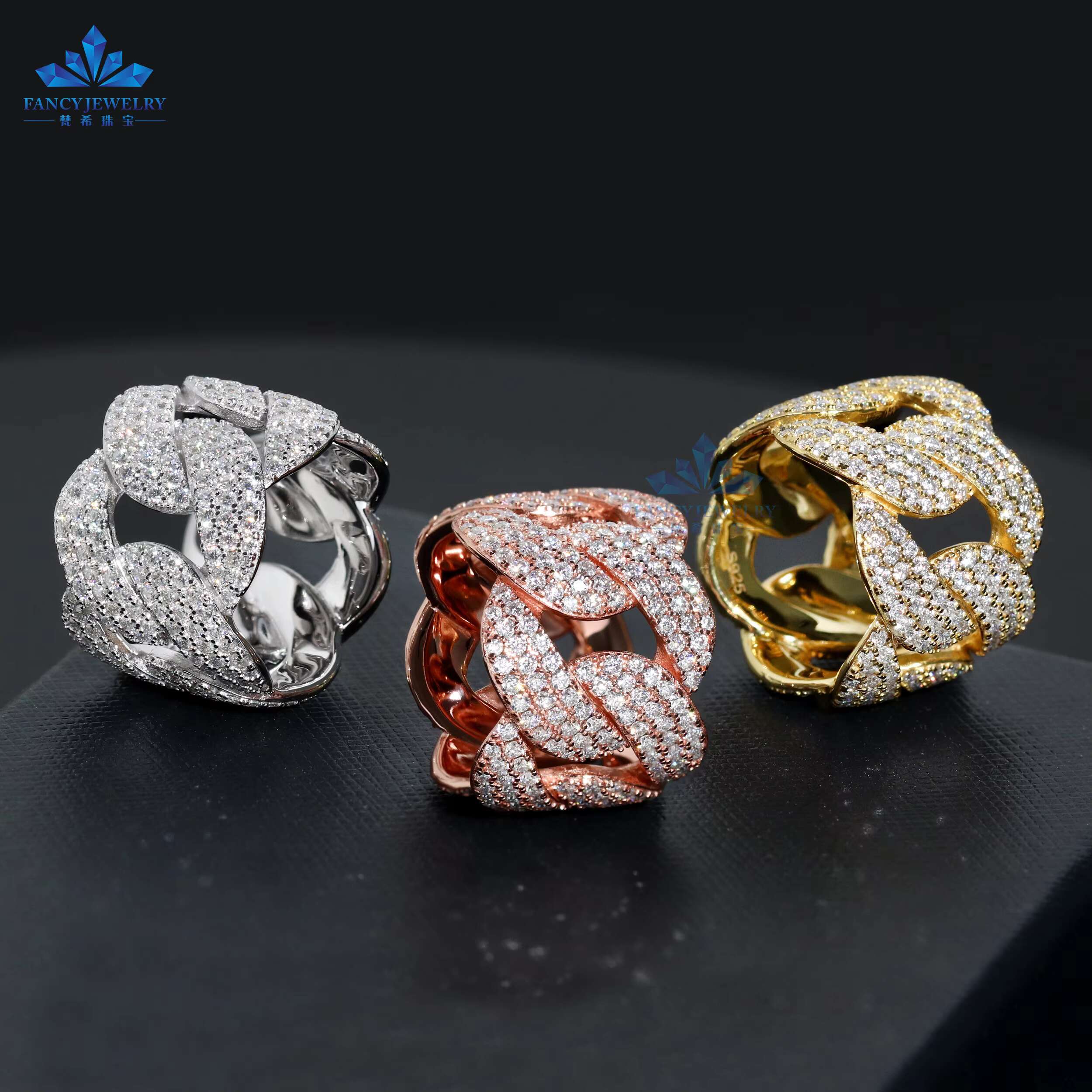 2025 Wholesale Custom Fashion Luxury Jewelry Mens Full Moissanite Iced Out 7mm 18mm Cuban Ring for Men 925 Silver Cuban Ring