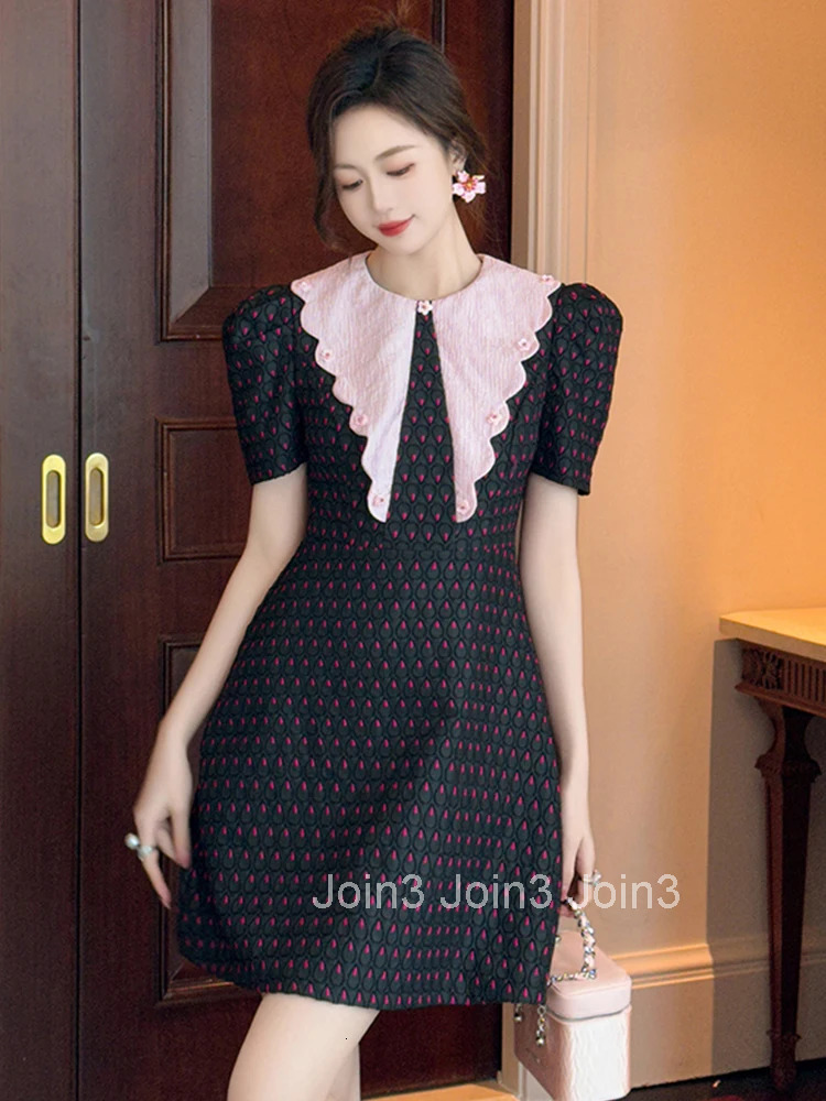 Summer Preppy Style Retro Black Embroidery Gown Evening Dress Women Clothes Puff Sleeve Short A-Line Party Prom Vestidos Fiesta