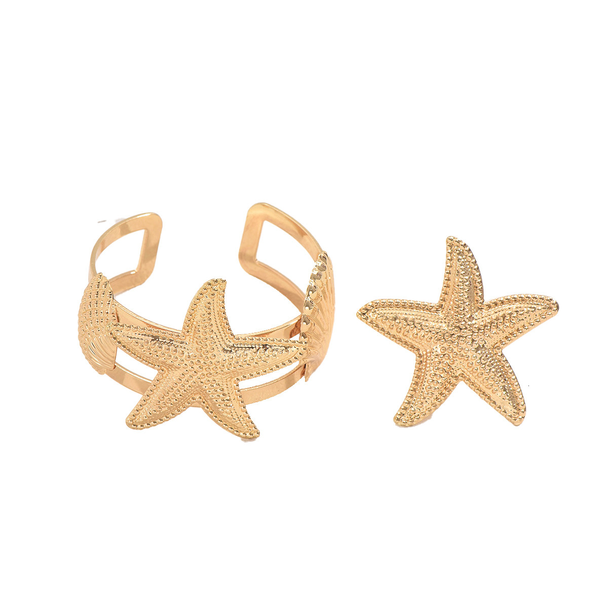 Autumn New Style Women's Set with Unique Starfish Shell Open Design Ring and Bracelet
