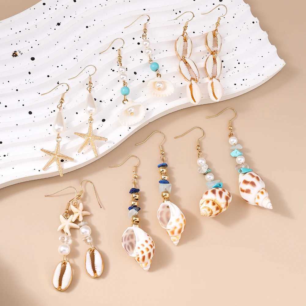 Aihua Fashion Summer Beach Pearl Conch Shell Earrings for Women Girls Cute Boho Starfish Earrings New In Seaside Jewelry GiftsXJ250623