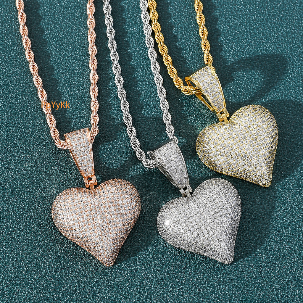 New Hip Hop Moissanite Accessory Rose Gold Heart Pendant Iced Out Diamond Unisex Trendy Gift Pass the diamond tester