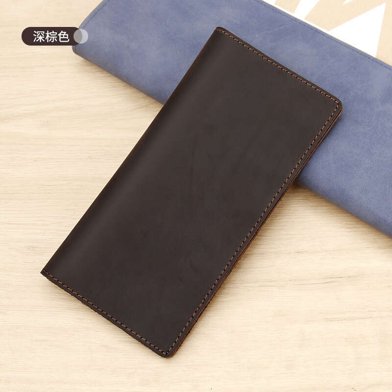 Men's Grain Leather Long Card Holder Multi-Card Slot Crazy Horse Cowhide Multi-Compartment Wallet