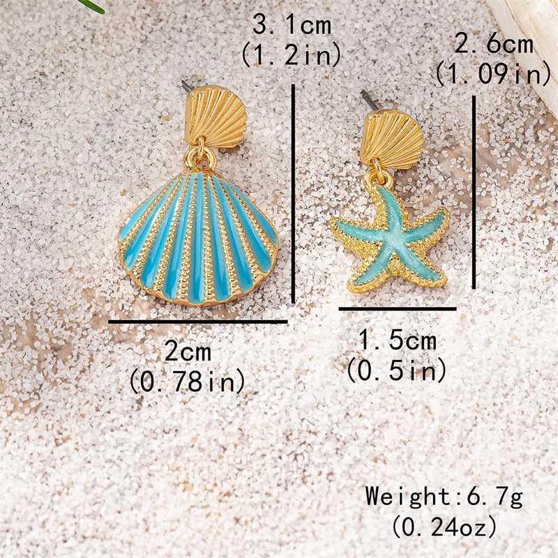 Summer Beach Asymmetrical Metal Shell Starfish Earrings for Women Sweet Enamel Conch Drop Earring Girls Holiday Jewelry Gift XJ250623