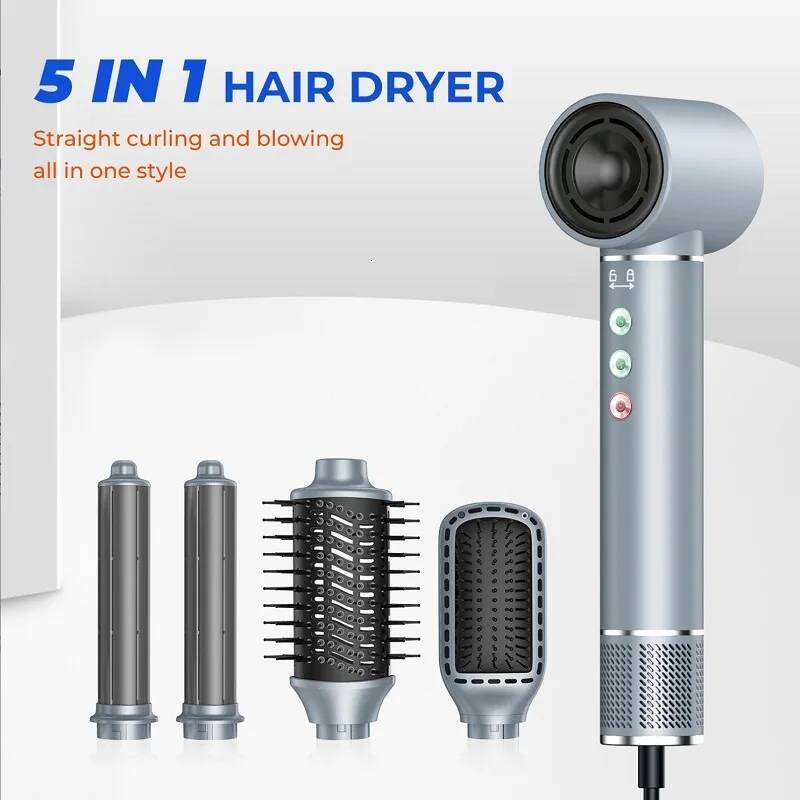 Hot Air Brush Set 5in1 Rotating Electric Straightener Curler Comb High Speed Hair Dryer Women Multifunctional Styling Tools
