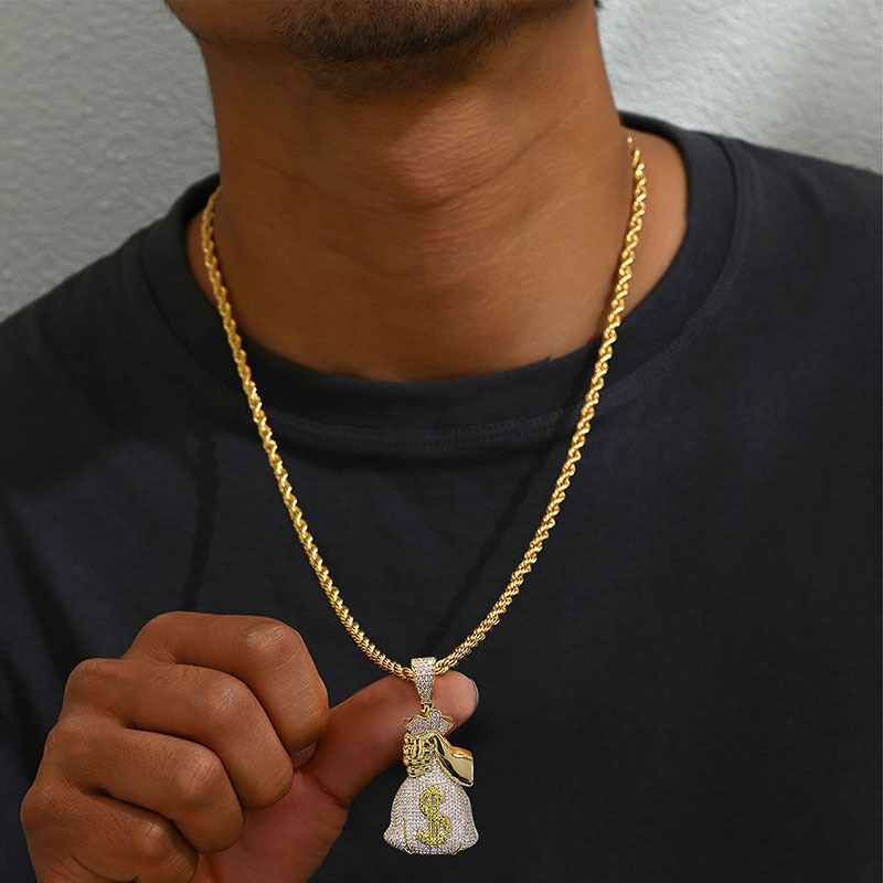 Full Iced Out Money Bag Dollar Sign Pendant Necklace Hip Hop Rap Bling Personalized Moissanite Jewelry Pass the diamond tester