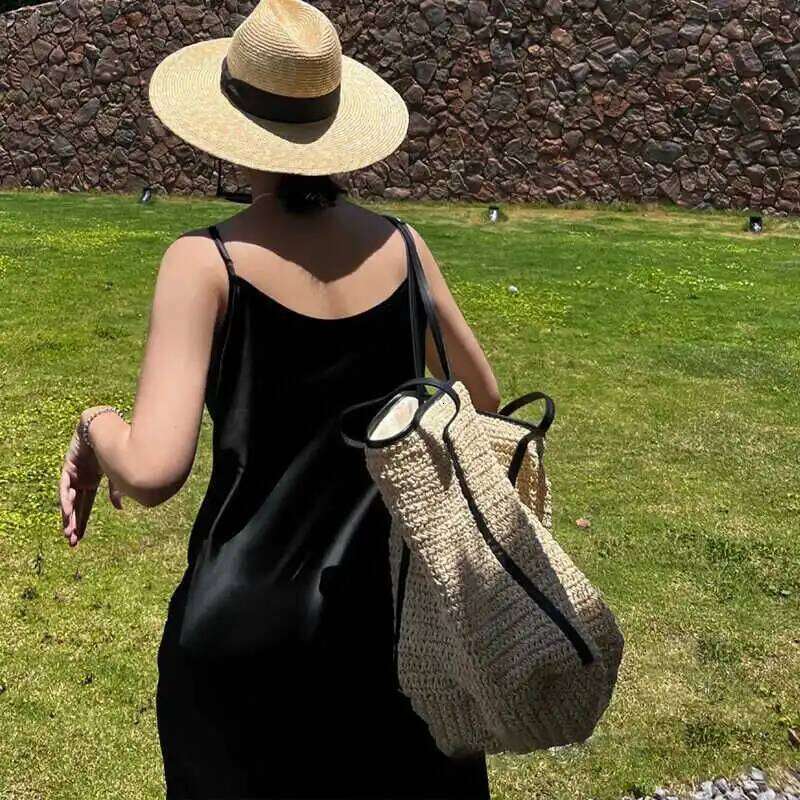 Summer Soft Straw Bags For Women Shoulder Bohemian Woven Beach Bag Casual Knitting Handbag And Purses Travel Shopper Tote