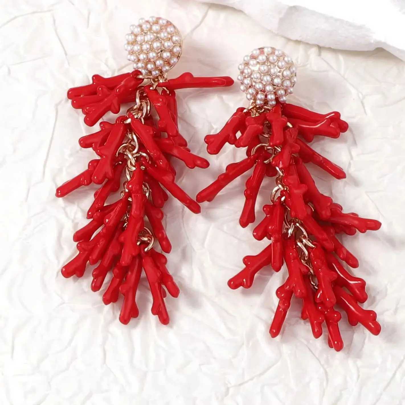 Personalized Creative Imitation Pearl Coral Alloy Earrings XJ250623