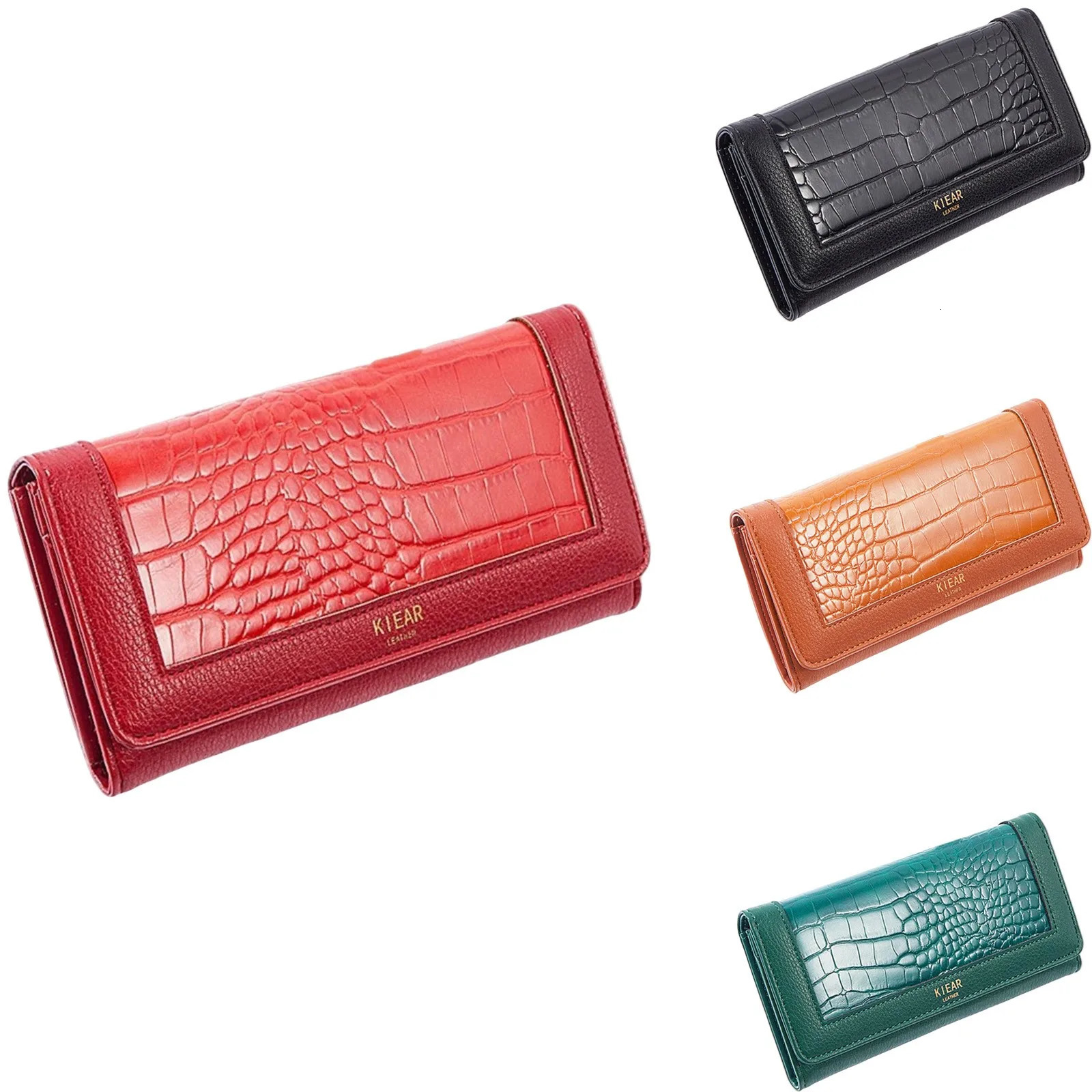 KIEAR Womens Wallet Long Wallet Fashion Buckle Clutch Solid Color 250617