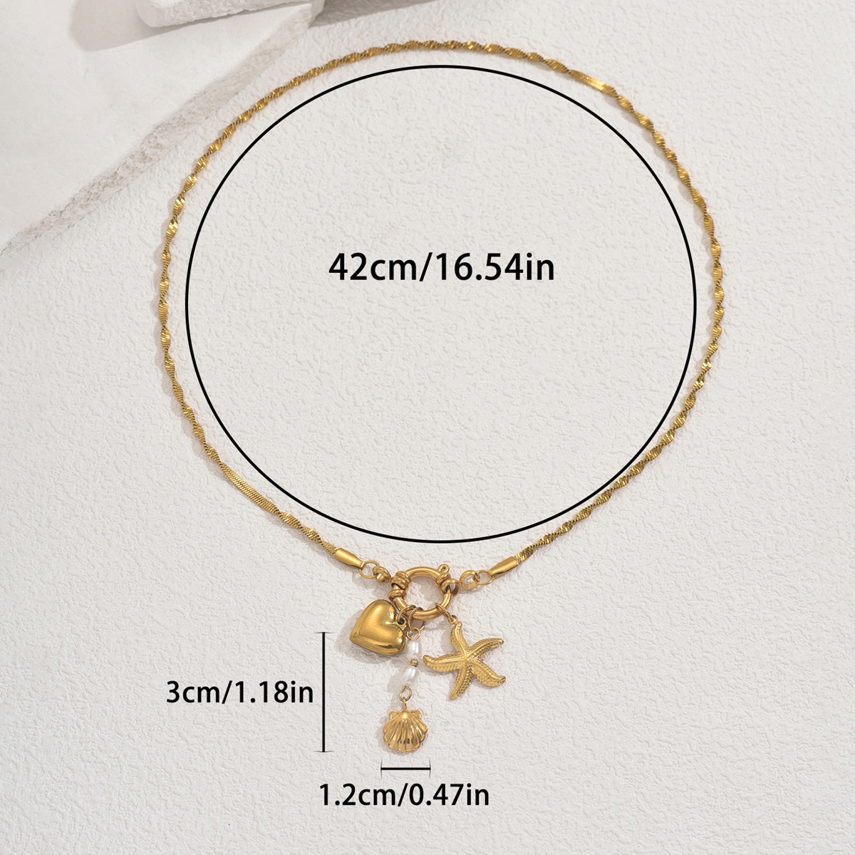 Ocean Style Women's Starfish Shell Design Inlaid Pearl Clarbone Chain Necklace for Women