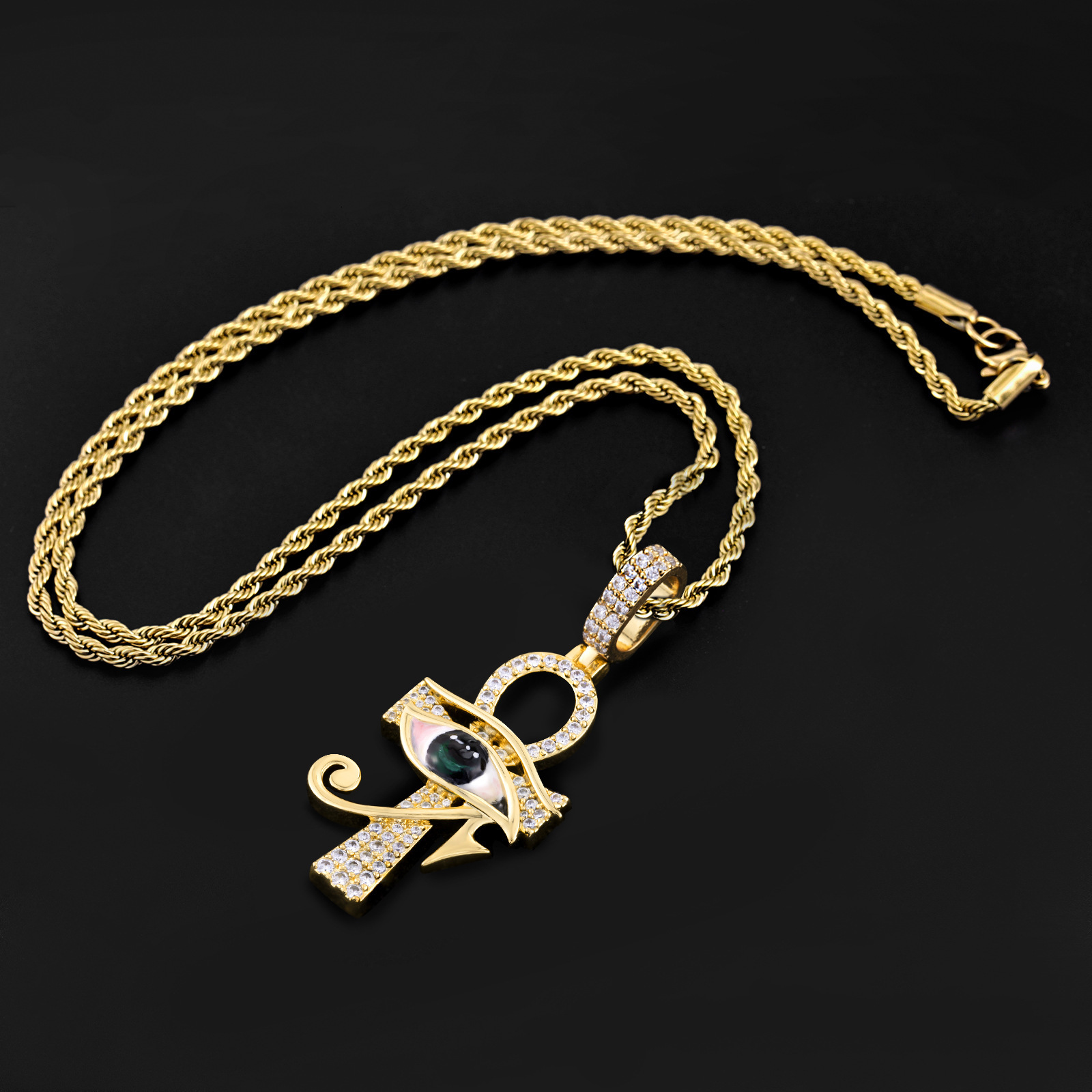 Hip Hop Full Iced Out Horus Eye Cross Pendant Trendy Brand Moissanite Statement Necklace Pass the diamond tester