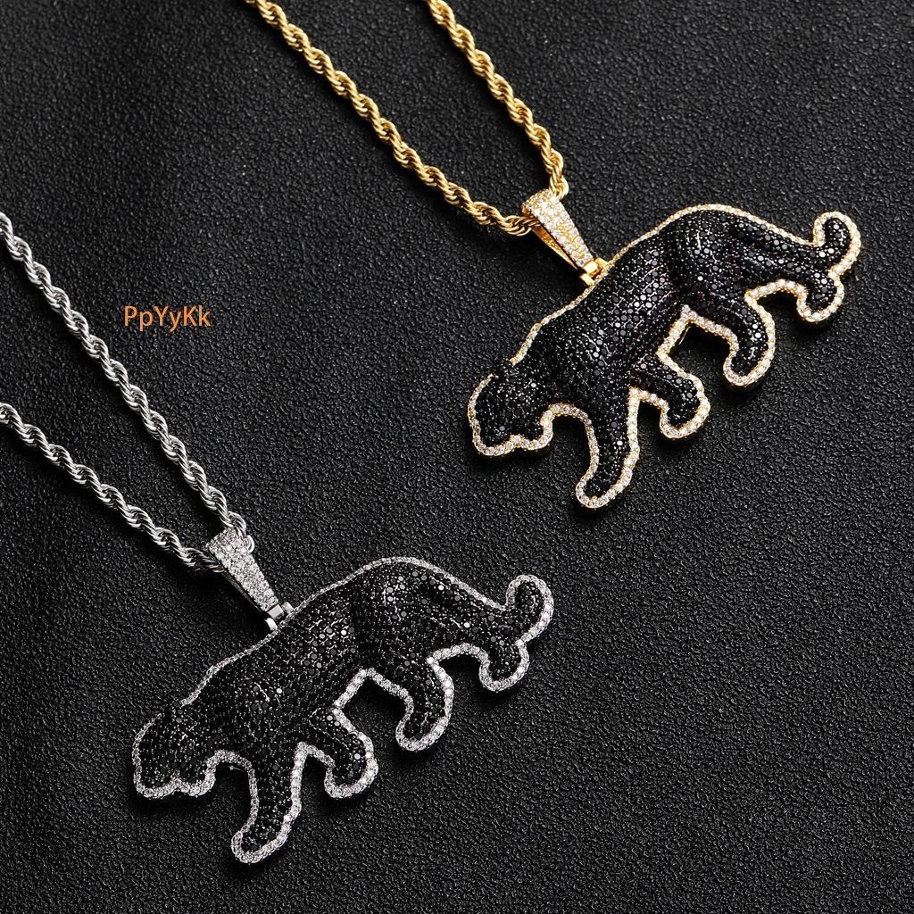 New Hip Hop Black Leopard Pendant Necklace Iced Out Moissanite Men's Streetwear Accessory Pass the diamond tester
