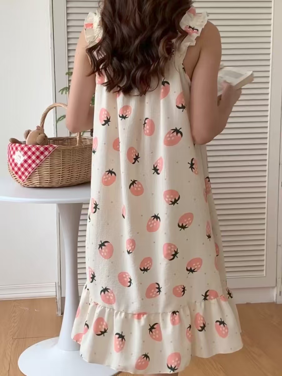 2025 women's models spring and summer sweet ins style halter mid-length loose nightgown female home dress