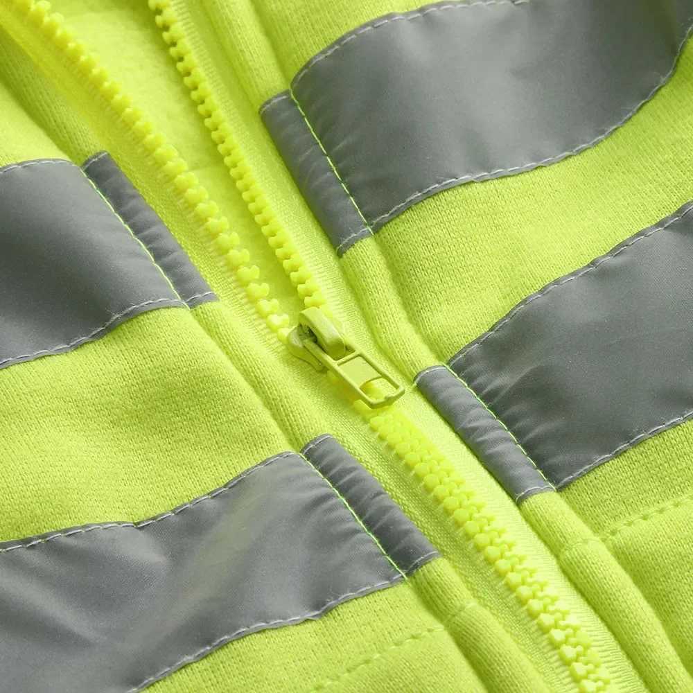 Men Reflective Strip Hoodies Casual Fit Work Safety Jackets Autumn Thin Fleece Hooded Zipper Sweatshirt Coats Workwear For Men W250623