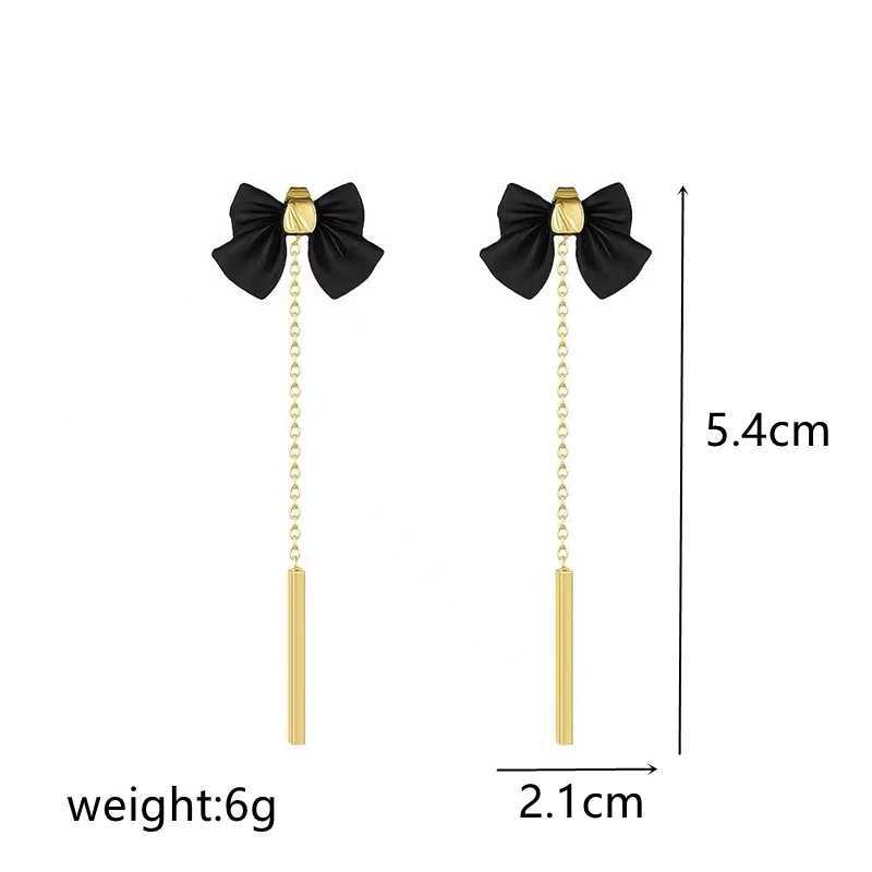 Korean Black Bowknot Chain Tassel Long Pendant Earrings for Women Simple Ear Line Boucle Doreille Femme Valentines Day Gift XJ250623