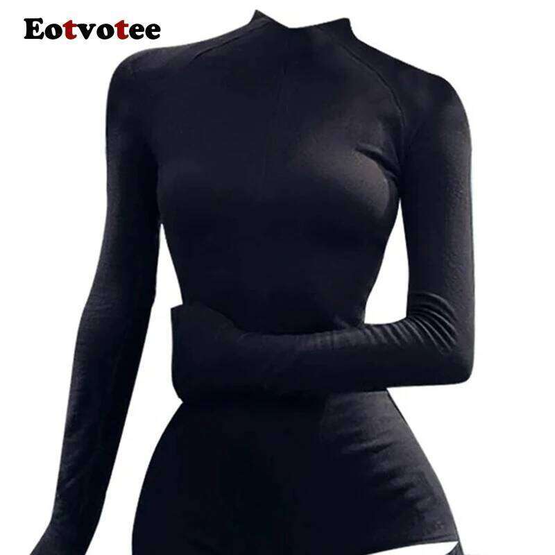Fashion Solid Jumpsuit Women Simple Skinny Long Sleeve Bandage Bodysuit New Y2K American Style Spice Girl Rompers