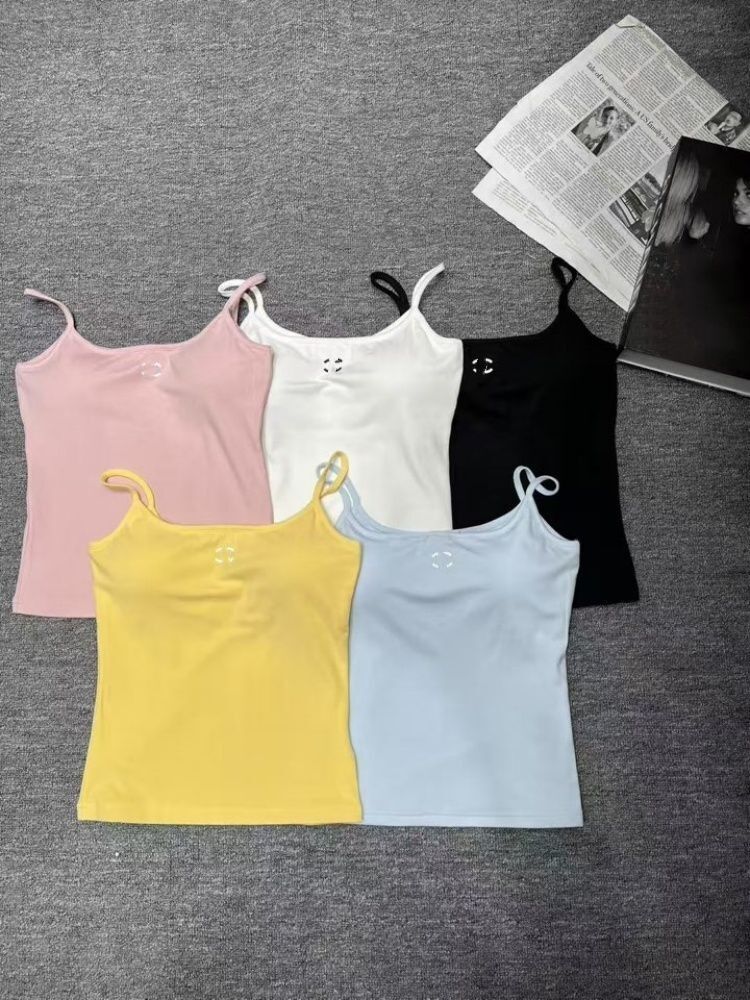 Women logo letters embroidery padded spaghetti strap candy color summer designer vest tanks camis SML