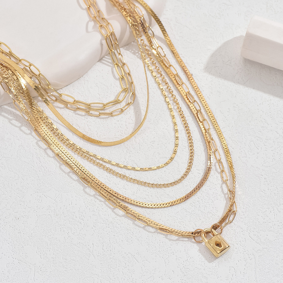 Minimalist Style Multi-layer Necklace for Women Fashion Lock Design Long Hip-hop Clavicle Chain