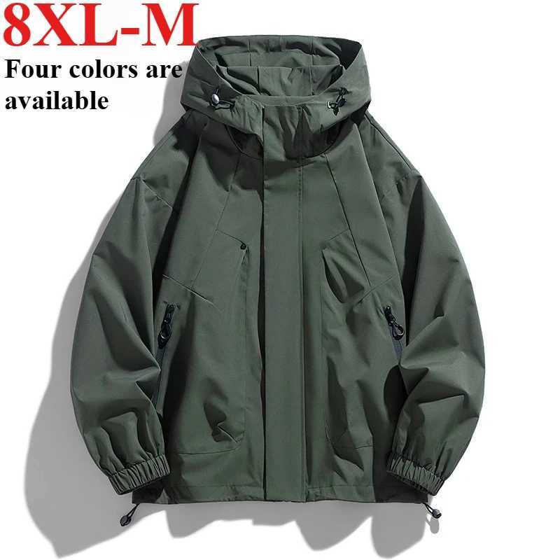Men Jacket Hooded Windbreaker Trench Coats Oversize 8XL-M Plus Size Waterproof Black Bomber Camping Loose Thin Softshell Jackets W250623