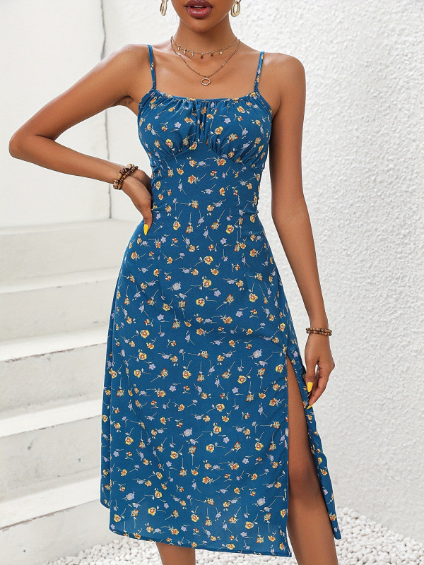 L6231Floral French Fashion Sexy Casual Home Wear Dress Women's Clothing
