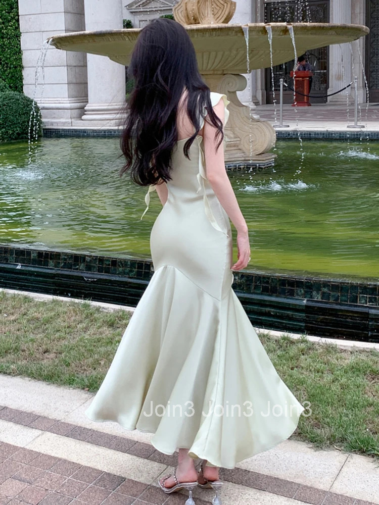 Summer Satin Long Evening One Piece Dress Women Clothes Elegant Pretty Solid Sexy Strap Slim Maxi Party Prom Robe Mujer Vestidos