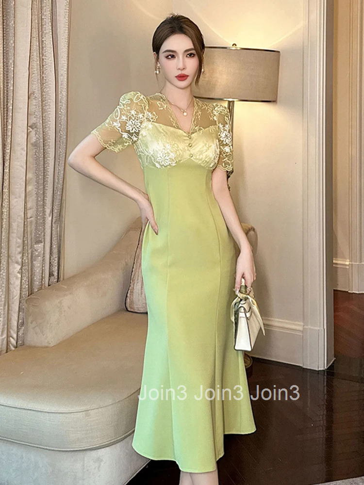 New Elegant Summer Fake 2 Piece Mermaid Long Dress Women Clothes Retro V-Neck Slim Midi Party Prom Robe Vestidos Fiesta Fashion