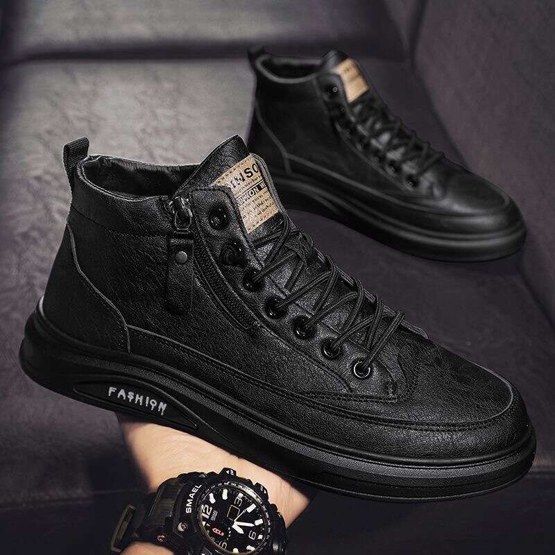 2024 Spring new New Breathable High-Top Men's Trendy Versatile Non-Slip Wear-Resistant Casual Leather Shoes Sneakers Men