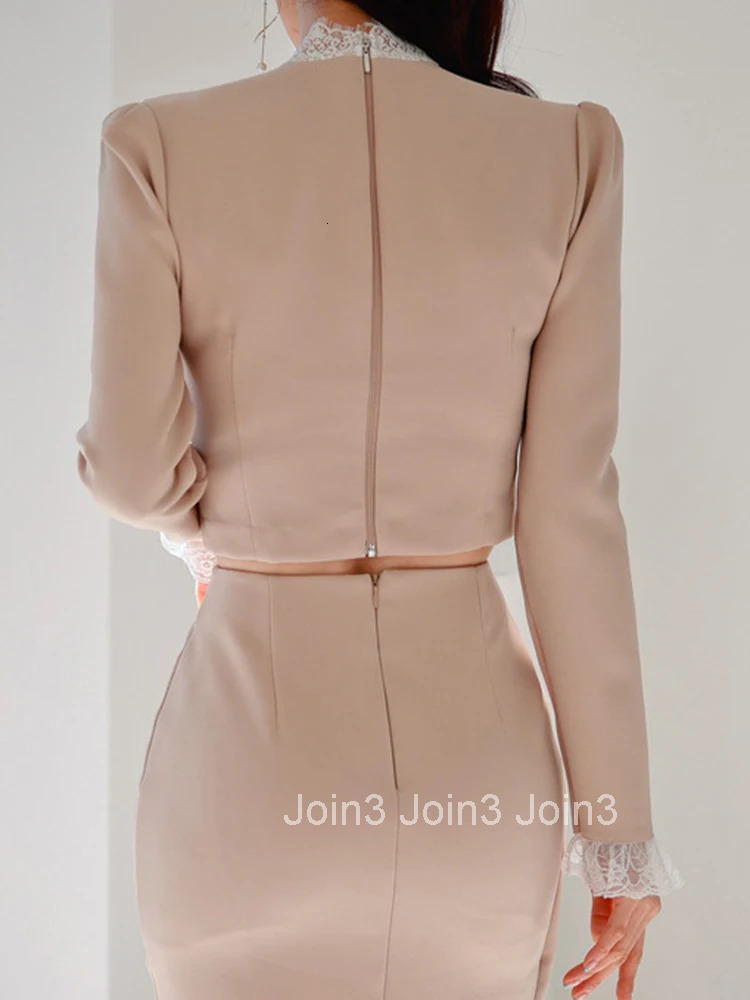 New Spring Autumn 2 Piece Outfit Elegant Women Chic Vintage Short Cropped Tops Shirt Blouse High Waist Mini Skirt Mujer Slim Set