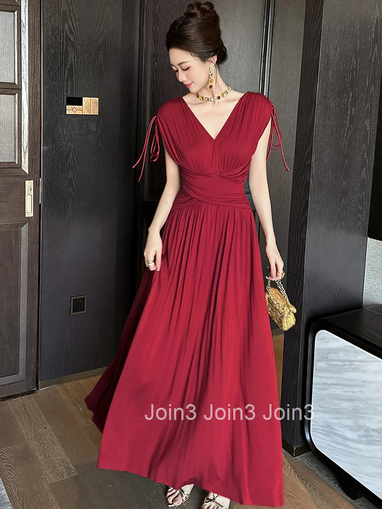 Summer French Fashion Wine Red Evening Dress Women Clothes Elegant Casual Sexy Sleeveless Slim Maxi Long Robe Party Prom Vestido