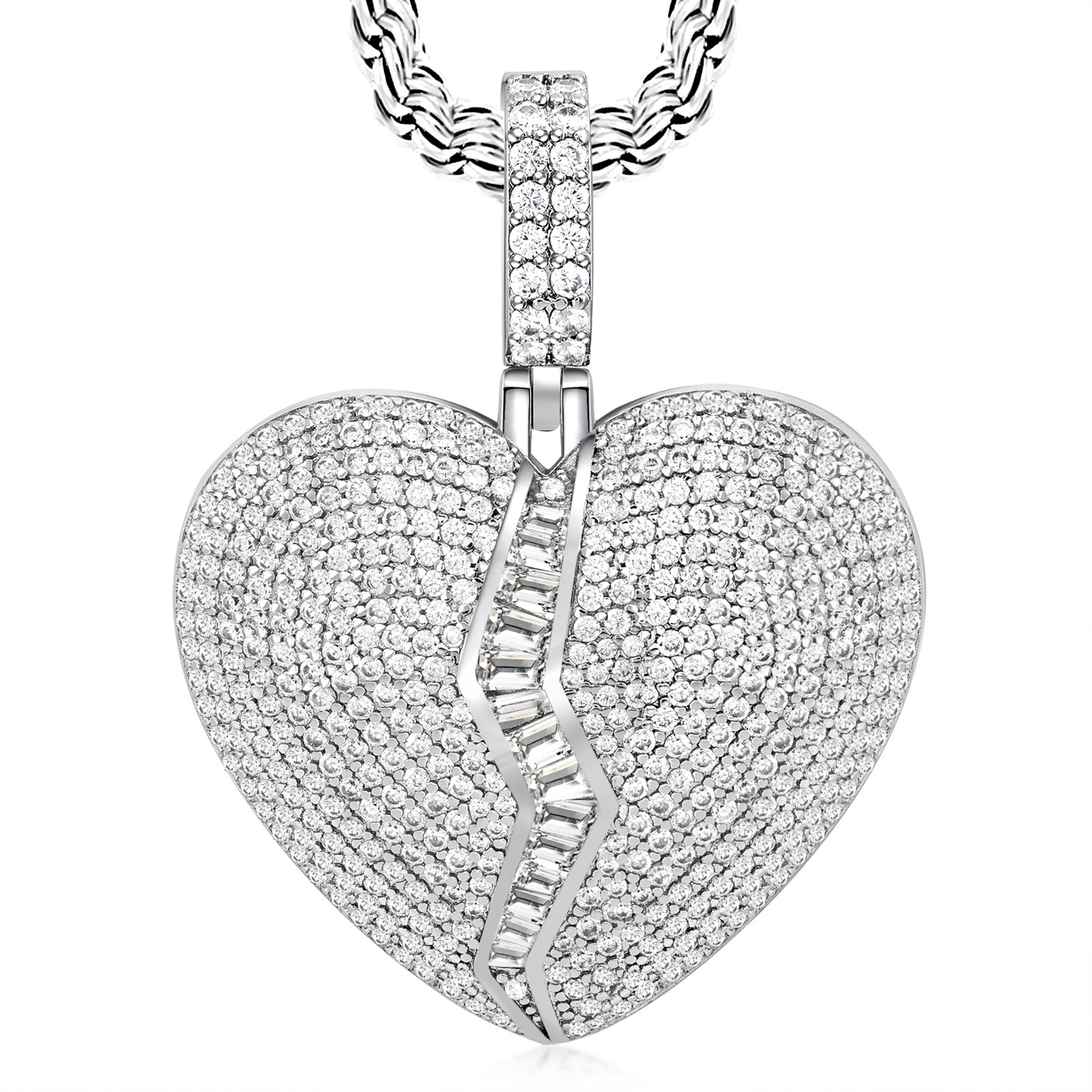 Luxury Hip Hop 3D Diamond Inlaid Heart Pendant Men's Niche Statement Necklace Pass the diamond tester
