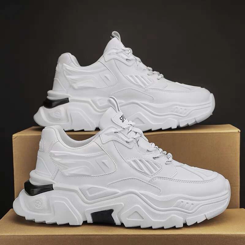 2024 Spring Men's New Breathable White Sneakers Korean Style Versatile Height Increasing Sports Casual new Dad Shoes
