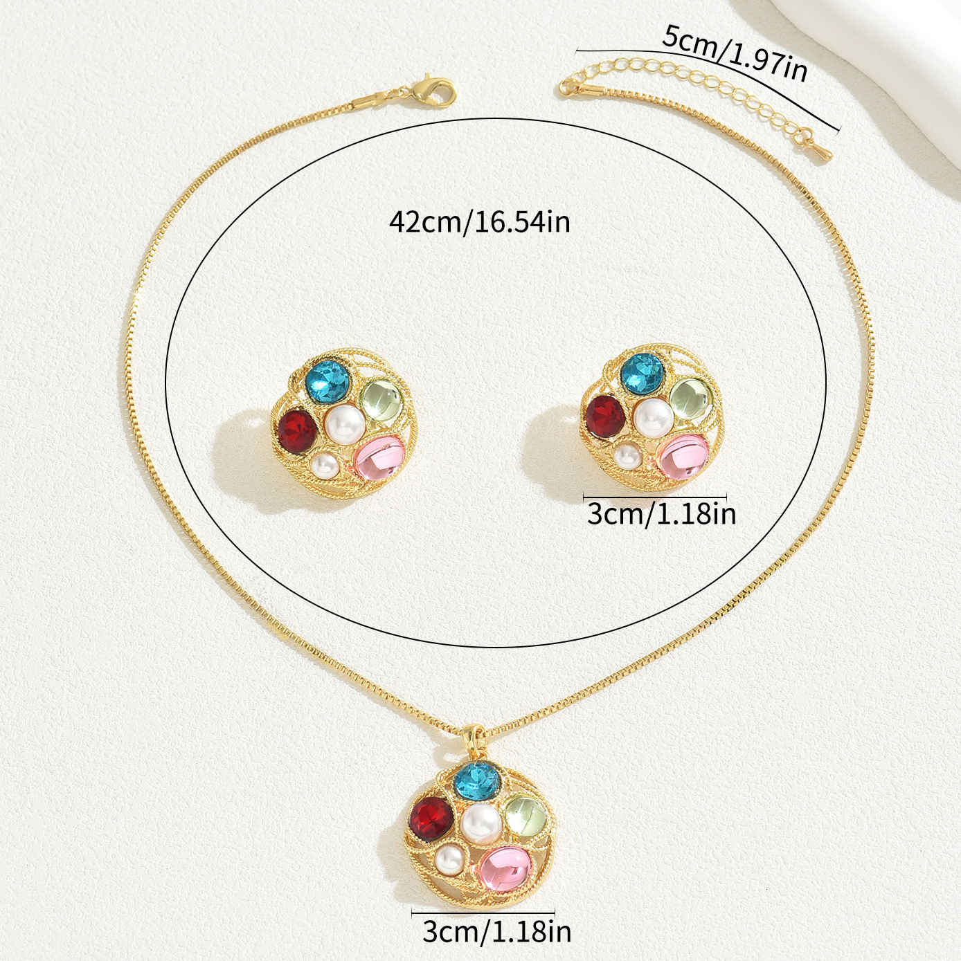 Women's Jewelry Set Inlaid Wrapped Design Long Necklace Pendant Earrings