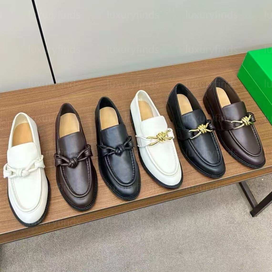 Astaire Woman Loafer Metallic Knot Leather Loafers Designer Mules Slip-On Flat Shoes Size 35-42 Genuine leather With box Luxury Dress Shoes mirror quality Classic