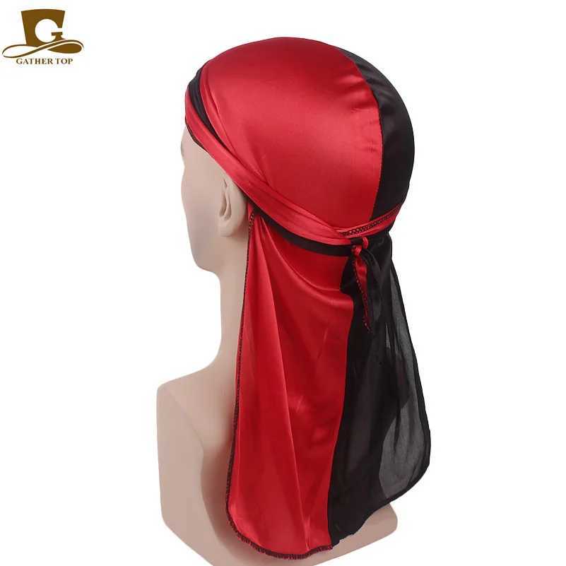 New Fashion Double Colors Soft Satin Durag Mens Silky Patchwork Durags Bandanas Turban Headwear Headband Hat Hair Accessories M250623