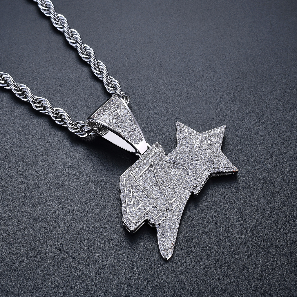 Hip Hop Moissanite Pendant Creative Number 47 Star Dog Tag Pendant Iced Out Luxury Necklace Pass the diamond tester