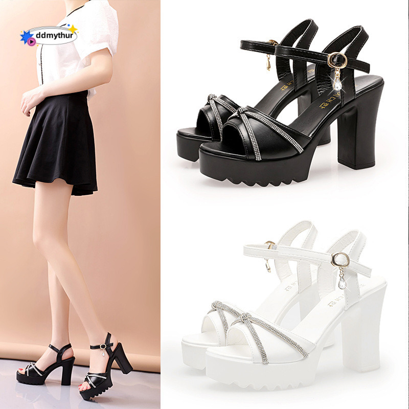New High Heel Sandals with Thick Heels, Waterproof Platform, Versatile Summer Soft Leather, Comfortable and Stylish Height-Increasing Women's Sho