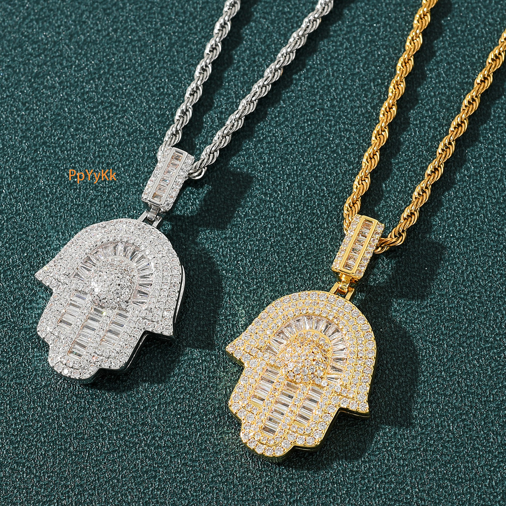 Luxury Moissanite Jewelry Fatima Hand Iced Out Hip Hop Pendant Round Square Mixed Religious Trendy Accessory Pass the diamond tester