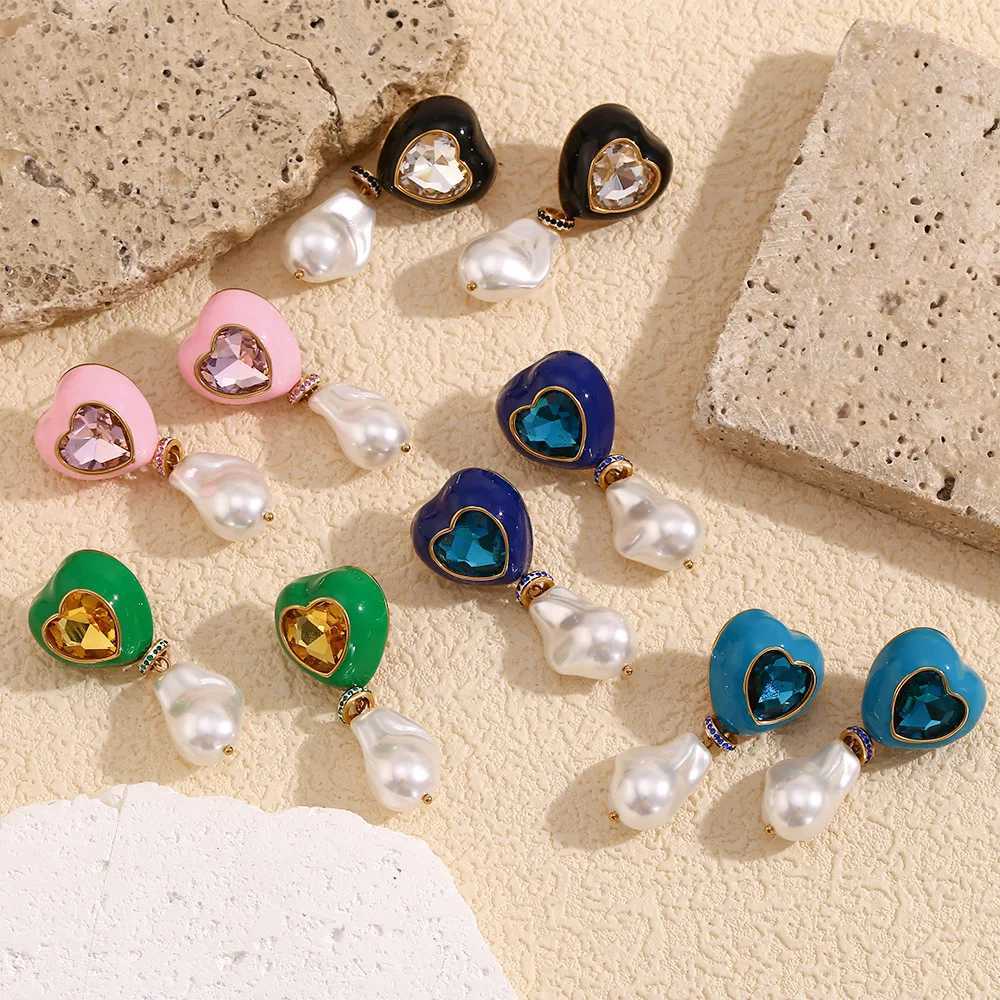 Stainless Steel Oil Drop Heart Pearl Earring Plated 18k Gold Color Non Tarnish Waterproof Train Jewelry Earring for Women XJ250623