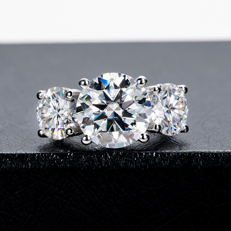 GRA D VVS 1pcs 6ct 2pcs 2.5ct Brilliant Cut Moissanite Diamond 925 Silver Ring Engagement Three Stone Ring for Women