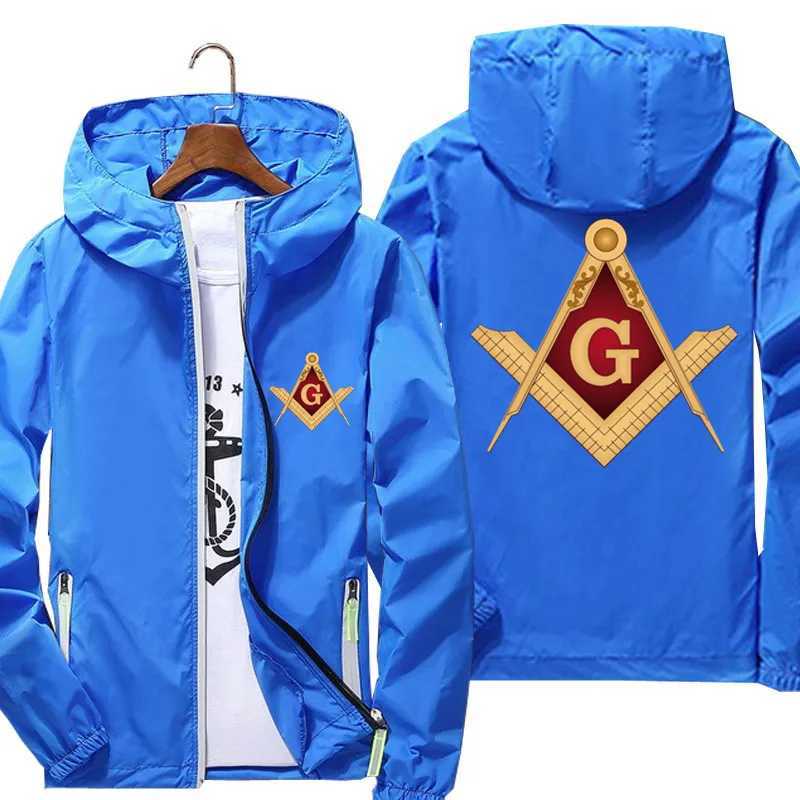 Mens Bomber Hooded Mason Masonic Freemasonry Architecture Symbol Pilot Thin Windbreaker Sunscreen Skin Cycling Jacket Oversized W250623