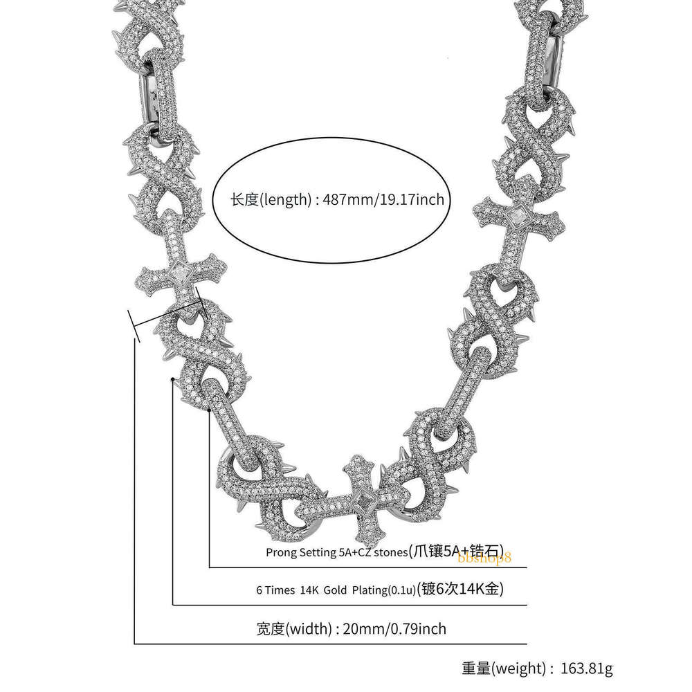 Hip Hop 8-shaped Thorn Cross Cuban Link Chain Necklace Bling Full Cubic Zirconia Iced Out Dia Personalized Mens Necklaces Choker Bracelet Accessories 