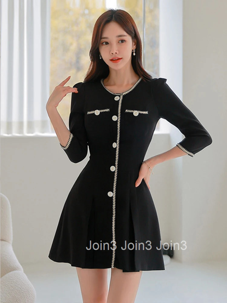 New Fashion Ladies Formal Black Short A-Line Dress Women Mujer Elegant Office Commute O-Neck Slim Mini Vestidos Street Clothes