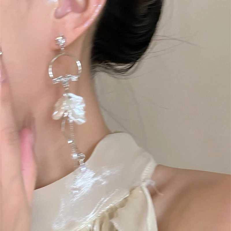 Fashion Summer Vacation Style Shell Tassel Long Petal Pearl Pendant Womens Party Jewelry Earrings XJ250623