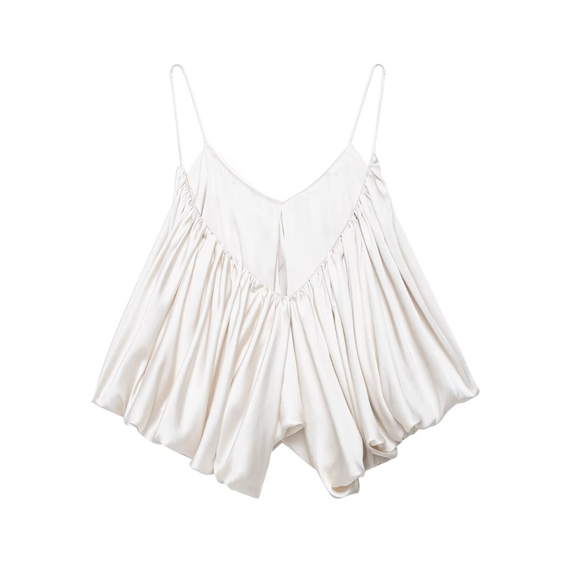 2025 Spring/Summer New Product Women's Silk Texture Top Solid Color Bareback Strap Decoration