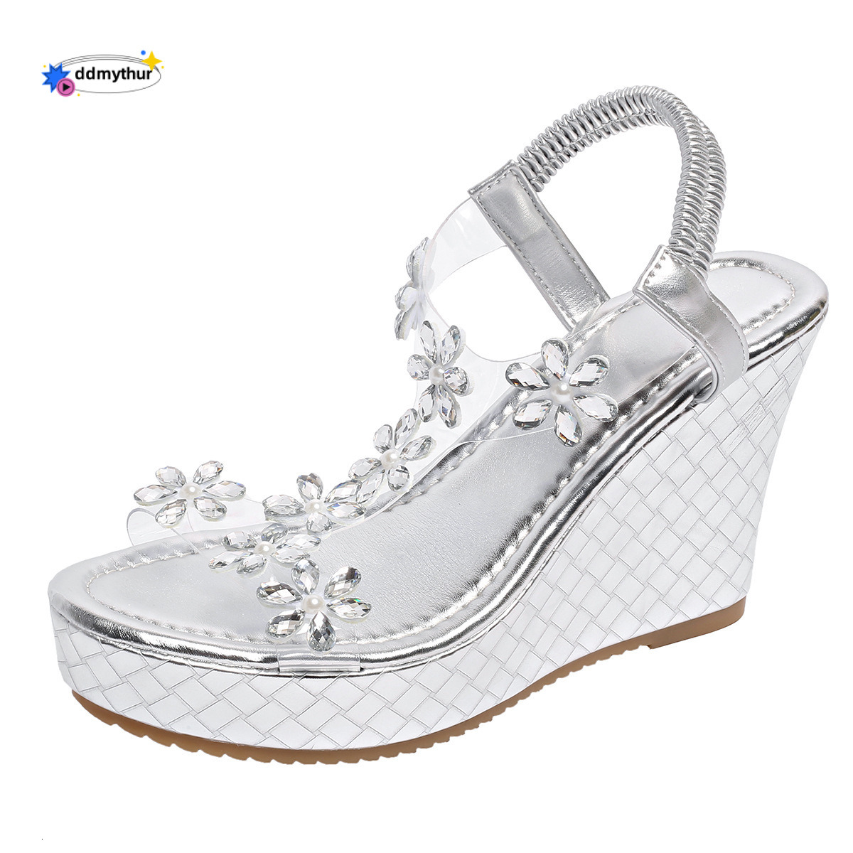 Rhinestone Wedge Open-Toe Roman for Women 2025 Summer Large Size Thick-Soled Platform Sandals ddmythur